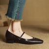 Spring Professional Versatile Women's New French Retro Casual Small Leather Shoes Women's Shallow Mouth Buckle Low Heel Commuter Square Head
