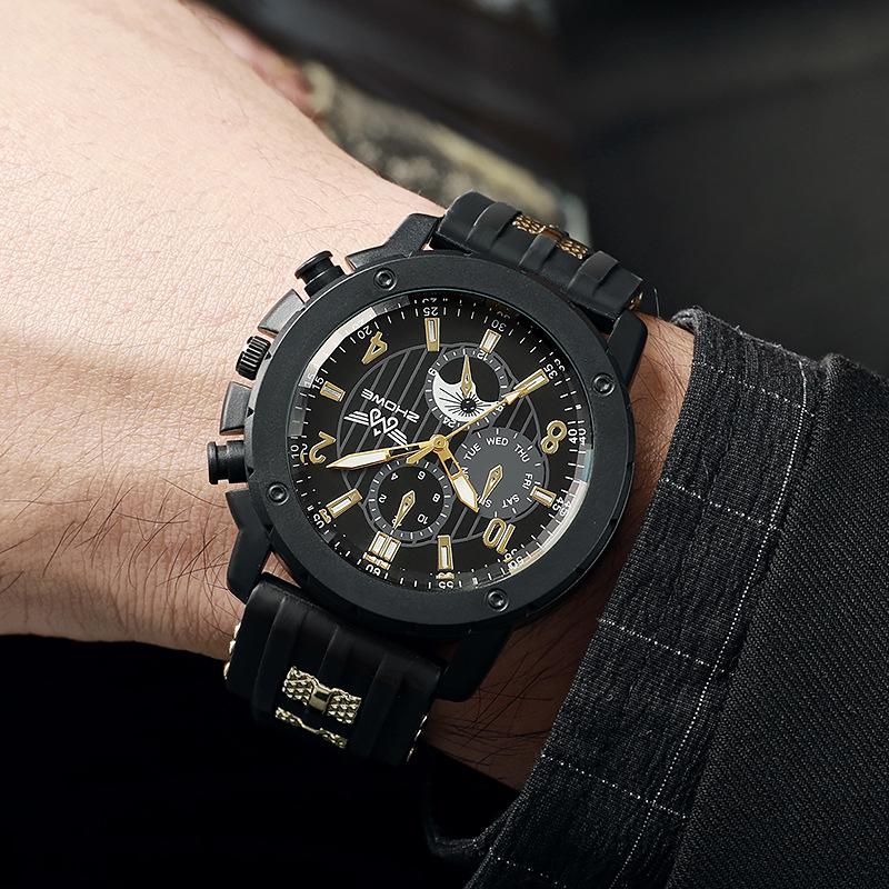 Neue Herrenatmosphäre Einfache gefälschte drei Augen Silikonarmbanduhr Herrenquarzuhr