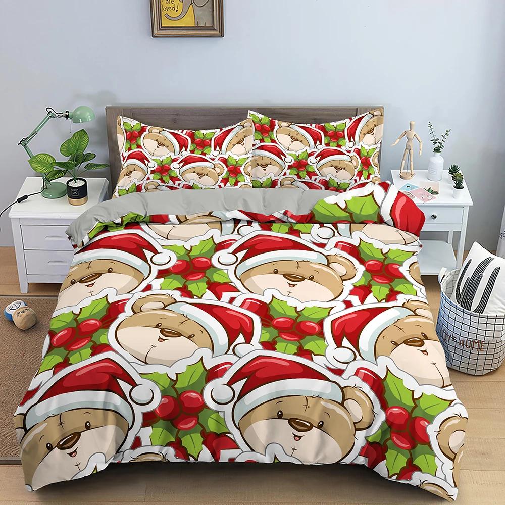 Santa Claus Pattern Bedding Set Christmas Deer Duver Cover Set for Kids Boys Girls Quilt Cover Queen Polyester Comforter Cover