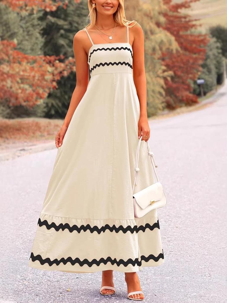 Damen Sommer Spitzen-Patchwork Spaghettiträger Maxikleid