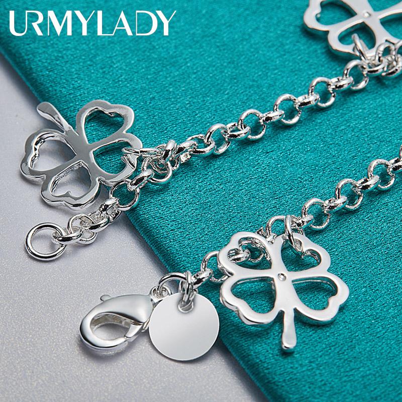 925 Sterling Silver Four Leaf Clover Pendant Bracelet For Women Wedding Party Fashion Charm Jewelry