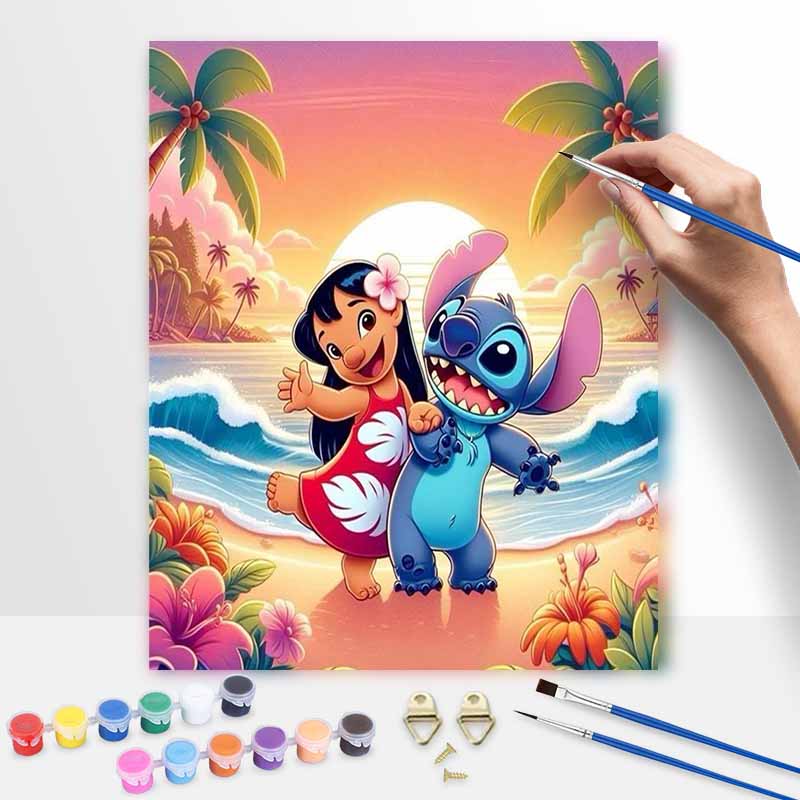 Disney Lilo and Stitch Beach Painting Kit Home Wall Decor Handmade Gift DIY Canvas Art Crafting Personalized Aesthetic Room Decor Sunset