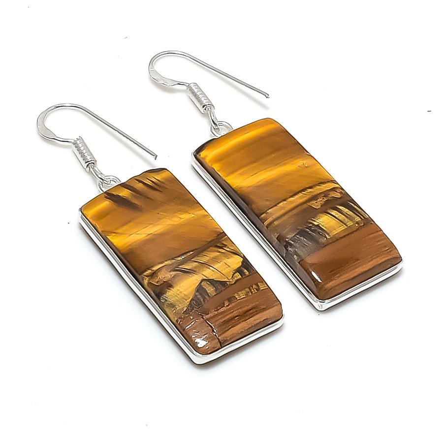 Natural Tiger Eye Gemstone 925 Sterling Silver Jewelry Earring 1.97  AE-12325