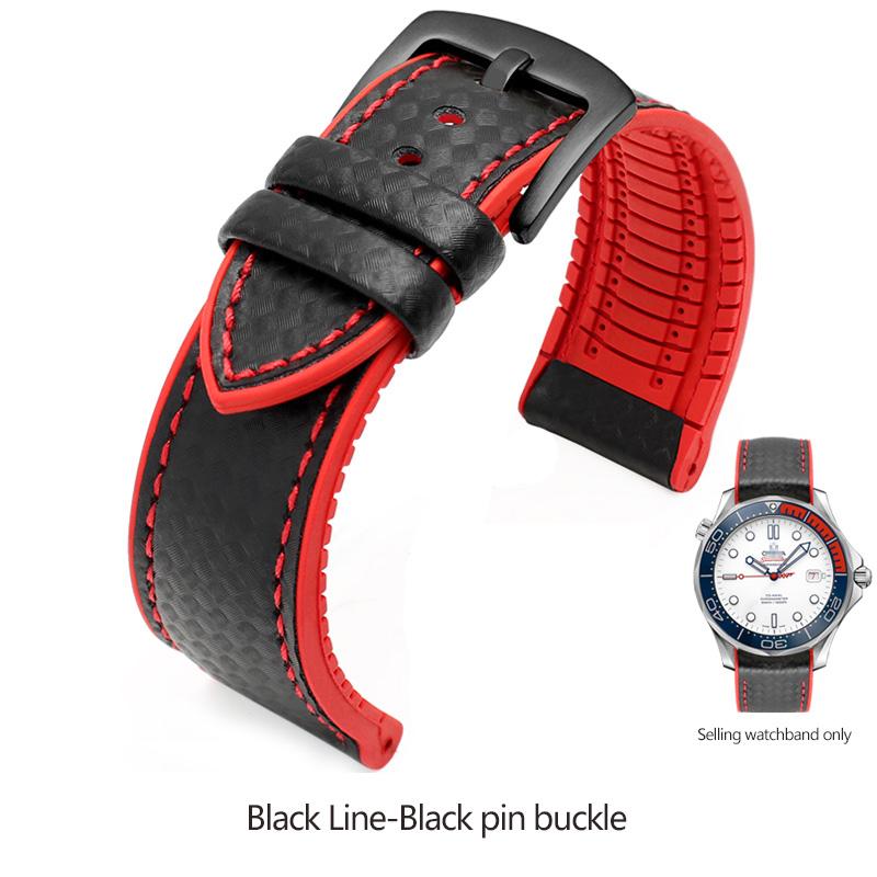 Silikonowy Pasek z Włókna Węglowego Wodoodporny Pasek do Zegarka dla Omega Speed Master Gumowy Zamiennik Męska Bransoleta Pasek 18mm 20mm 22mm 24mm
