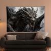 2D Majestic Dragon Design Black Dragon Background Printed Tapestry Fantasy Art Room Dormitory Home Decoration