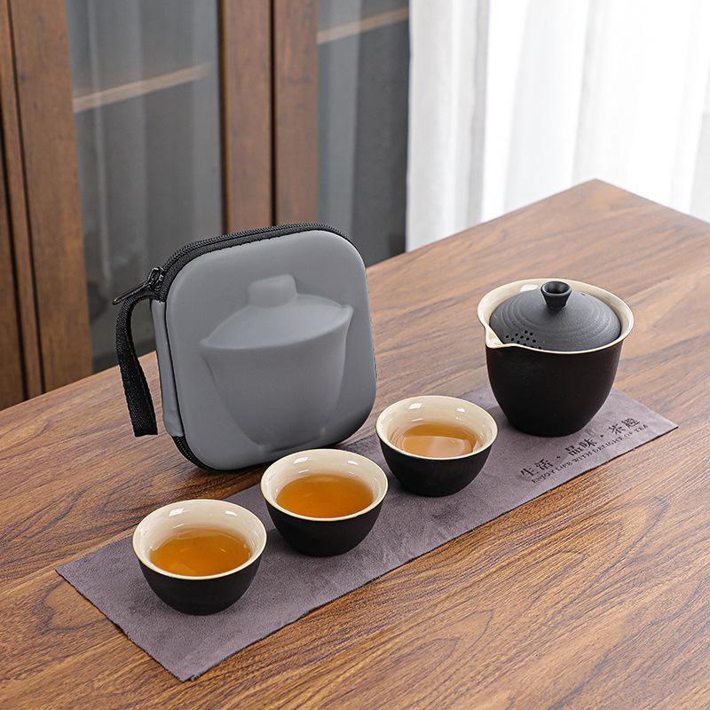 Conjunto de chá de viagem Copo Kuaike, um bule, três xícaras, tigela de cobertura portátil, conjunto pequeno, conjunto kung fu para exterior, presente de chá
