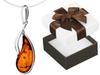 Short Silver Women's Necklace Drop With Amber Teardrop Choker 40 Cm