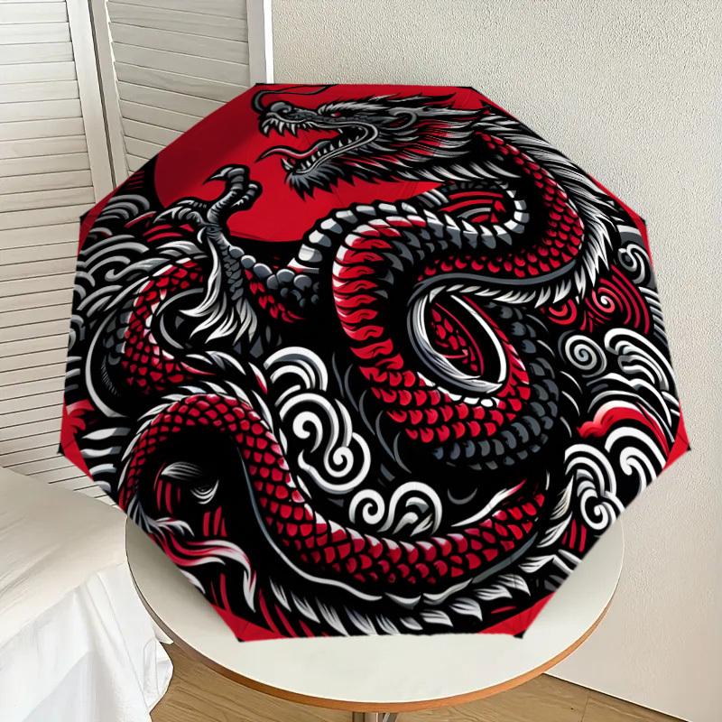 

1pc Red Dragon Yin Yang Symbol Umbrella with Plastic Handle,Suitable for All Seasons Home Travel Outdoor UmbrellaDD1076