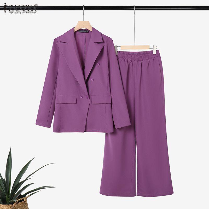 ZANZEA Trajes casuales de dos piezas para mujer con blazer de manga larga y pantalones