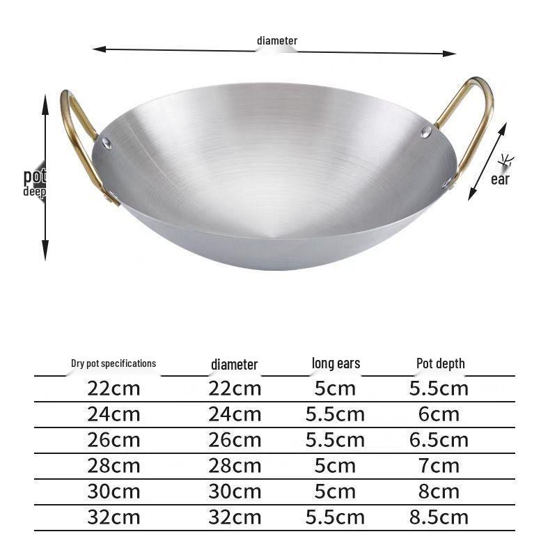 Extra dicker Edelstahl-Rundboden-Wok mit zwei Griffen und Hot-Pot-Herdbecken