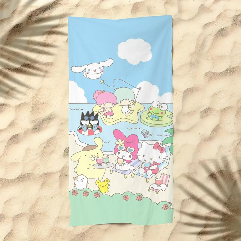 Cute Cartoon Kitten Printed Microfiber Beach Towel Quick Dry Soft Bath Towel For Kids Seaside Swimming