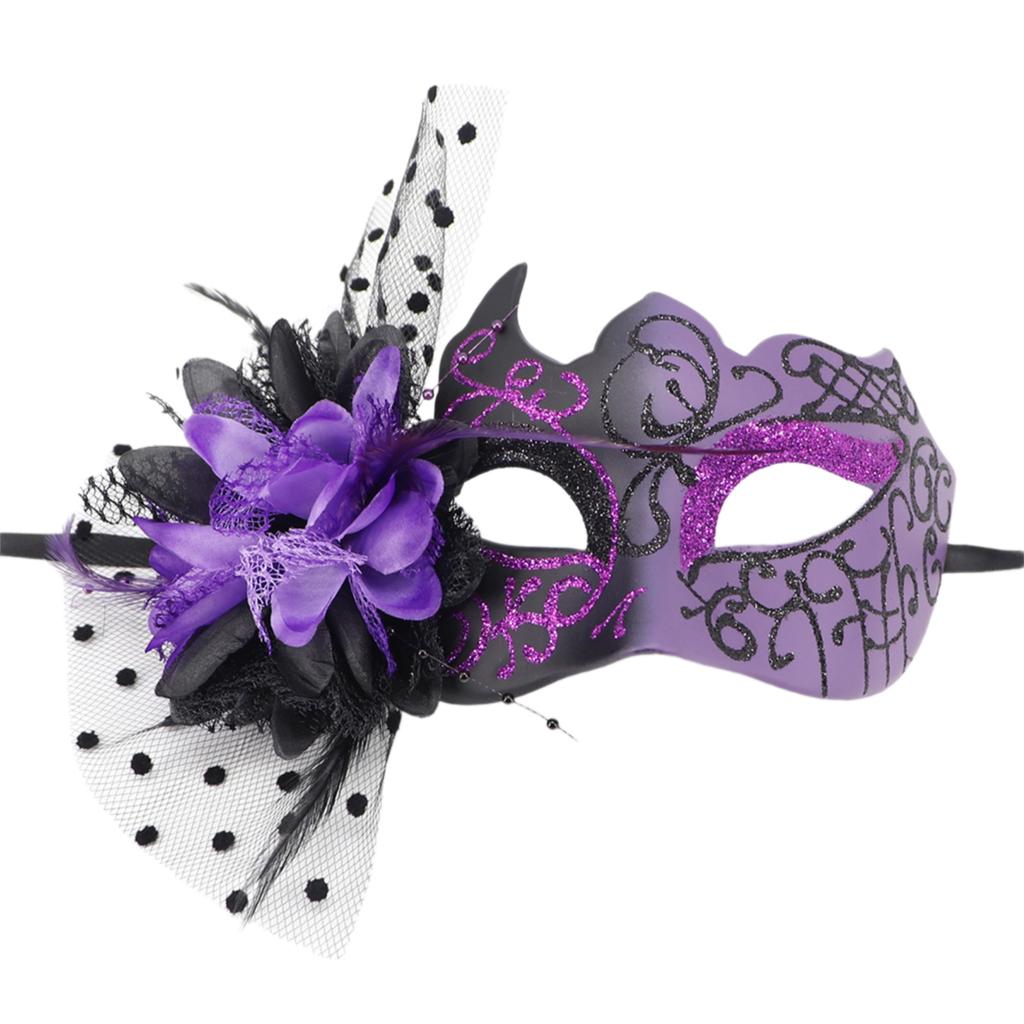 Feathered Masquerade Mask Halloween Party Eye Mask Flower Decoration Masquerade Half Face Mask for Women Cosplay