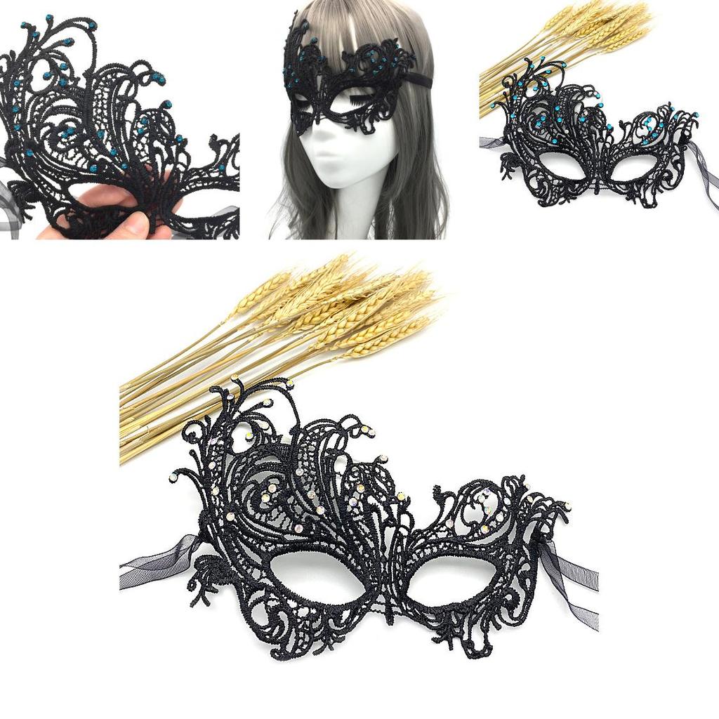 Princess Lace Halloween Costume Mask With Rhinestones For Themed Parties And Cosplay