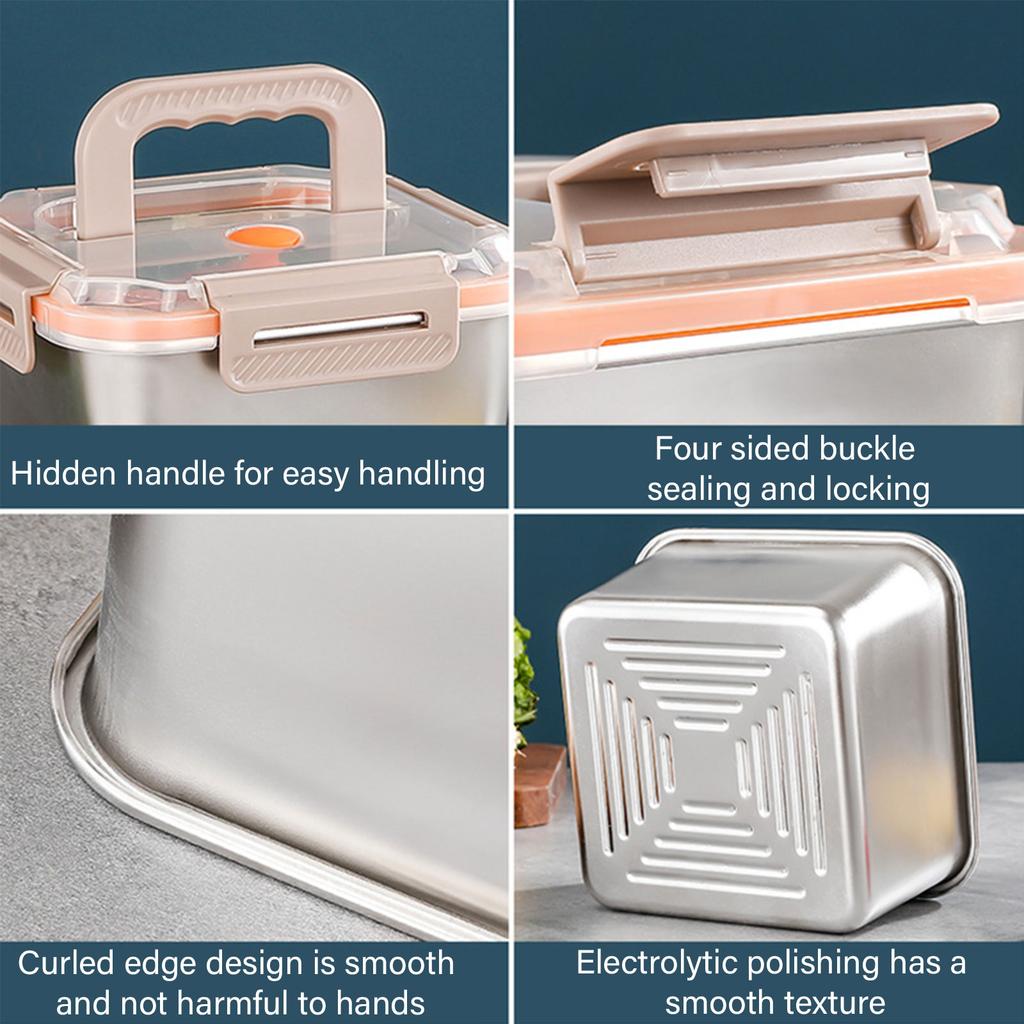 Spacious Stainless Steel Food Storage Container Multipurpose Household Lunch Box Handheld Crisper with See Through Lid