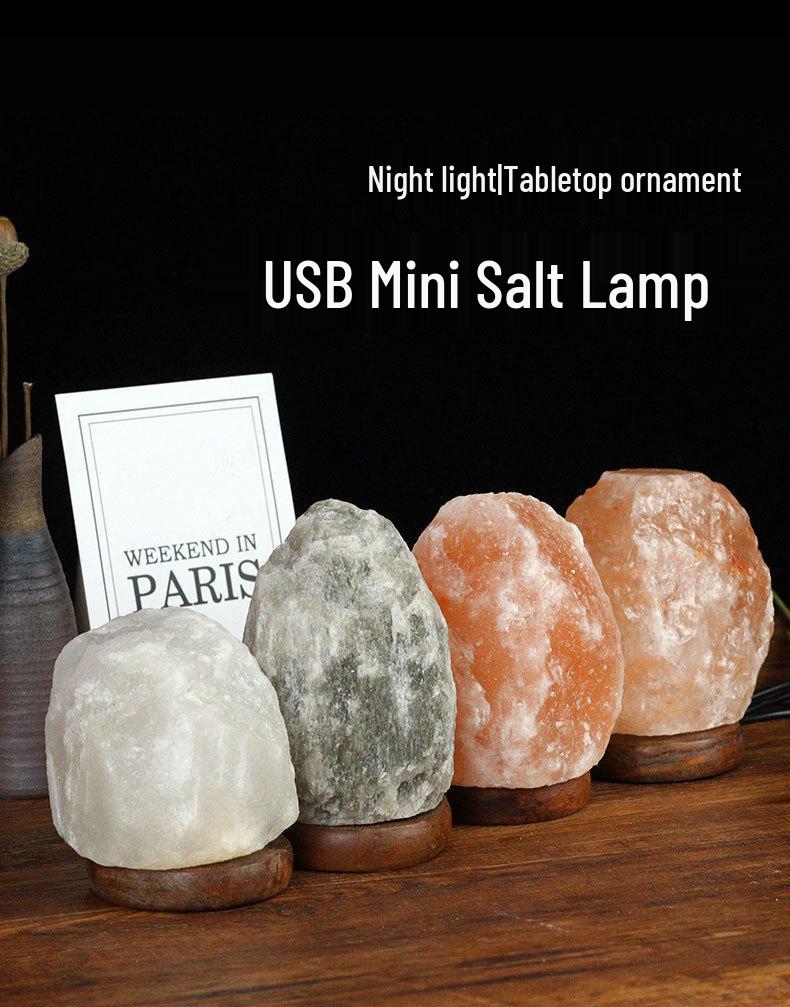 Himalayan Salt Lamp USB with Colorful LED & Warm Yellow Night Light