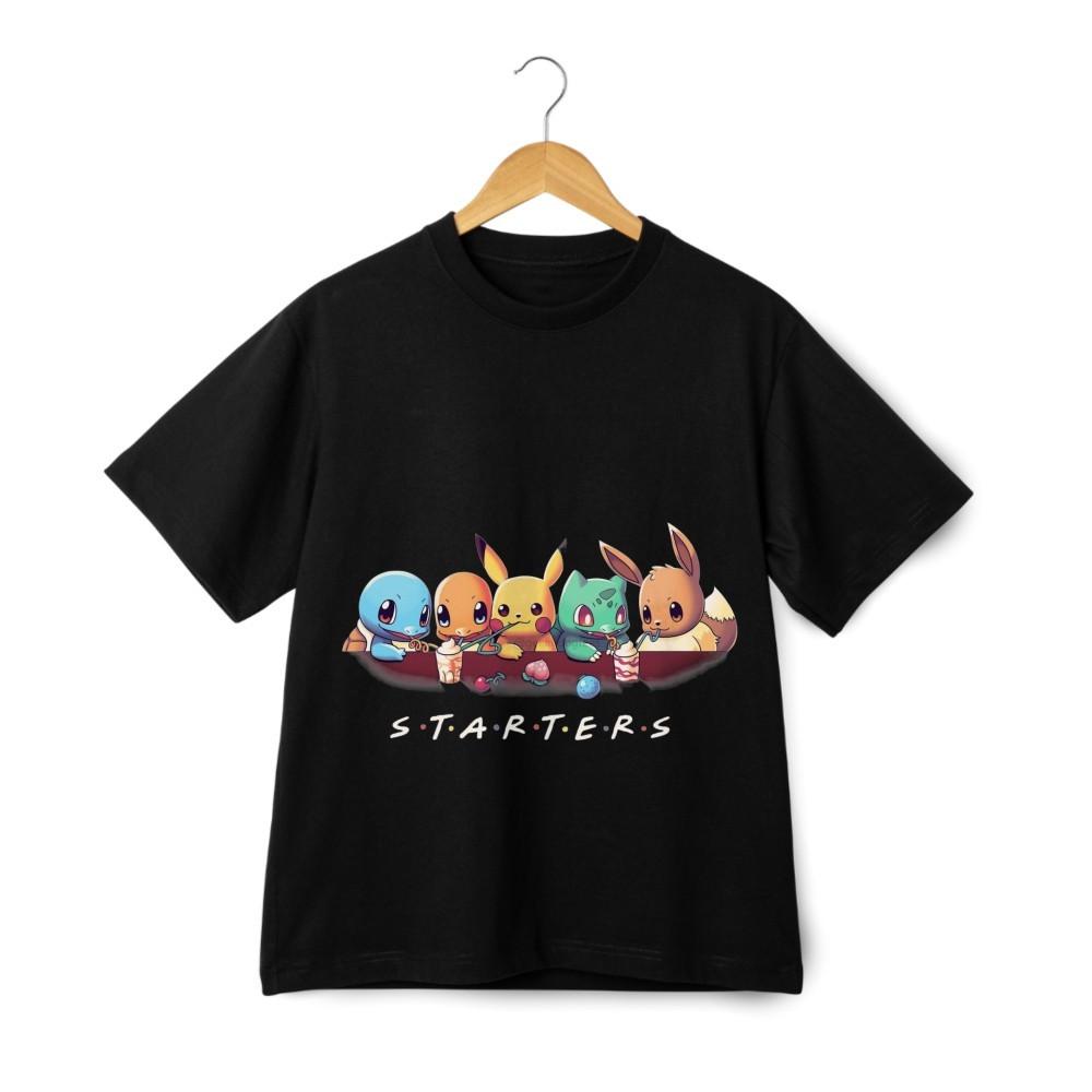 

Pokemon Starters Friends Ice Cream Graphic T-Shirt - Retro Anime Streetwear Tee S