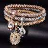 3 Pcs/Set Crystal Owl Crown Charm Bracelets&Bangles 3 Color Rose Gold Color Elephant Anchor Pendants
