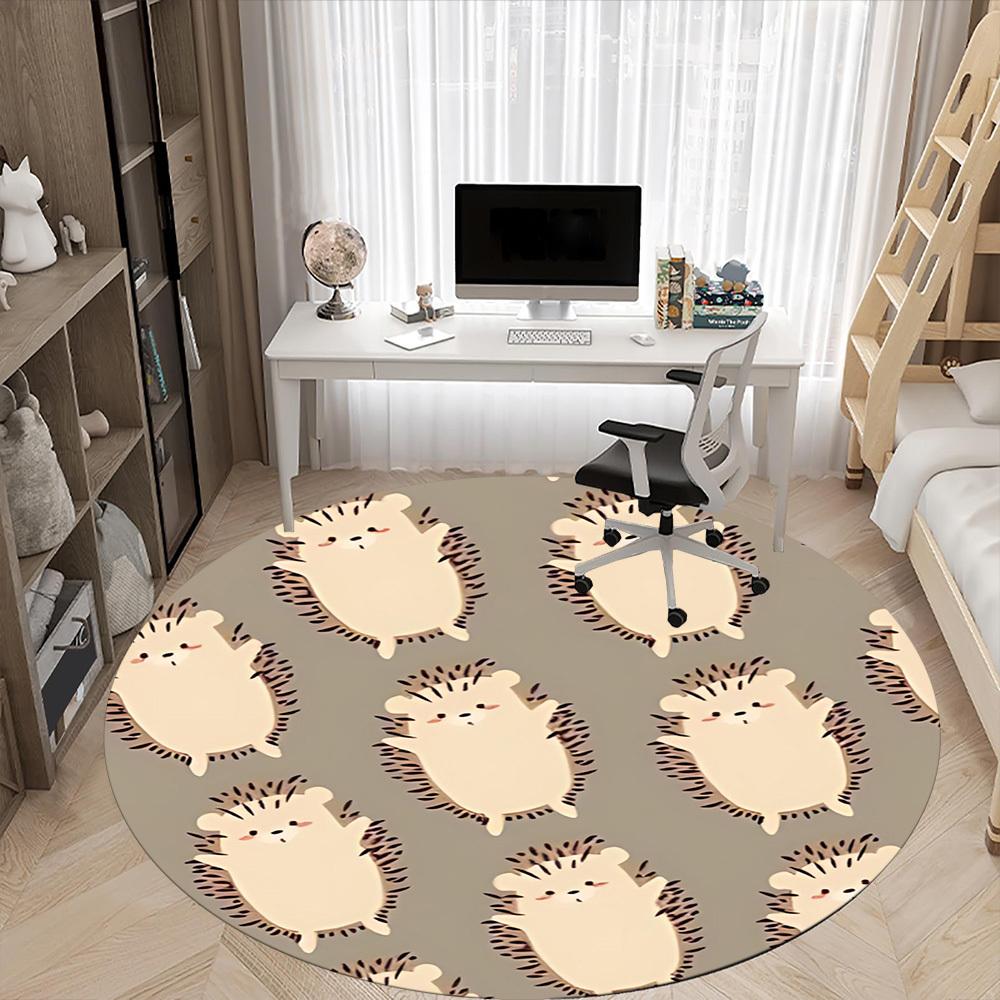 1PC Hedgehog Pattern Office Round Area Rug, Mat Suitable For Office, Under Office Chairs Bedroom Living Room Home Decor, Room Deco