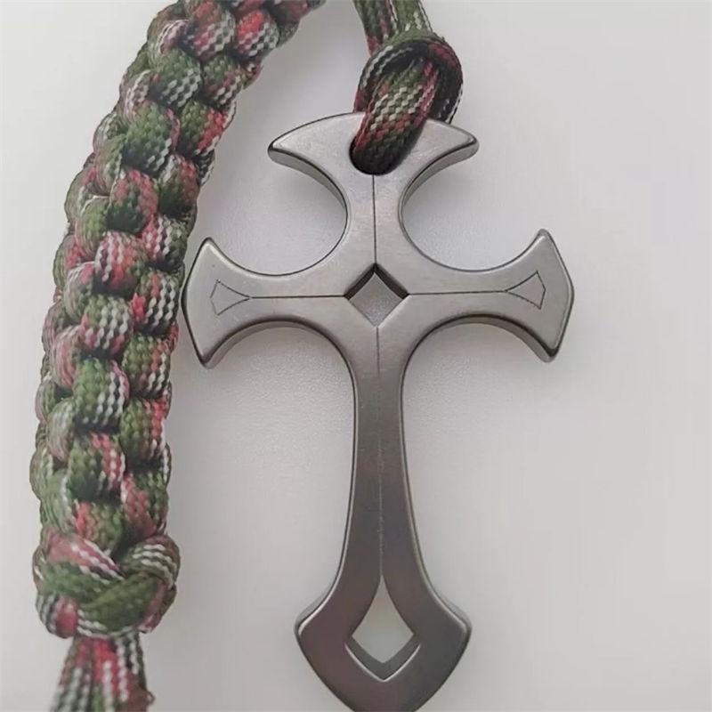 TC4 Titanlegierung Kreuzanhänger EDC Werkzeug Einfaches Praktisches Kreuz Gadget Werkzeuge A + random rope