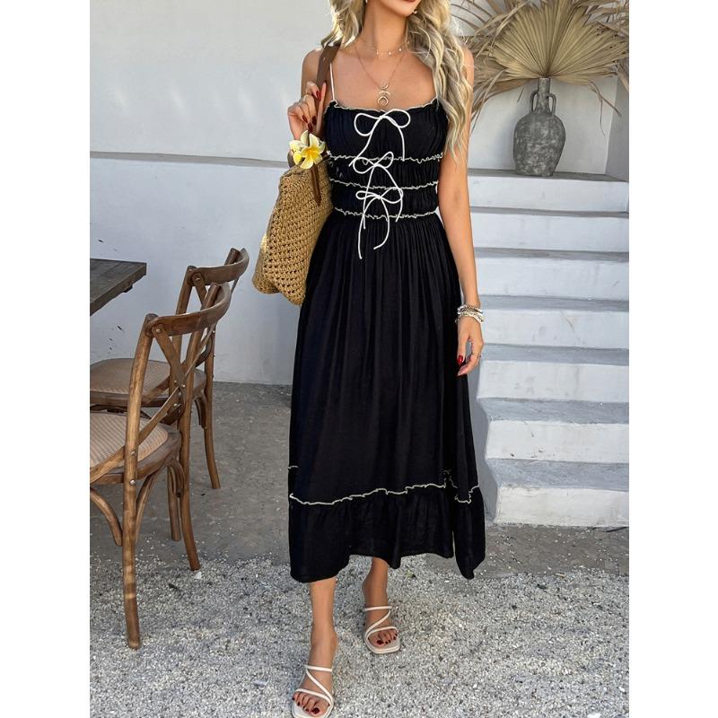 Women's Summer A-line Skirt Casual Vacation Splicing High-waist Suspender Dress