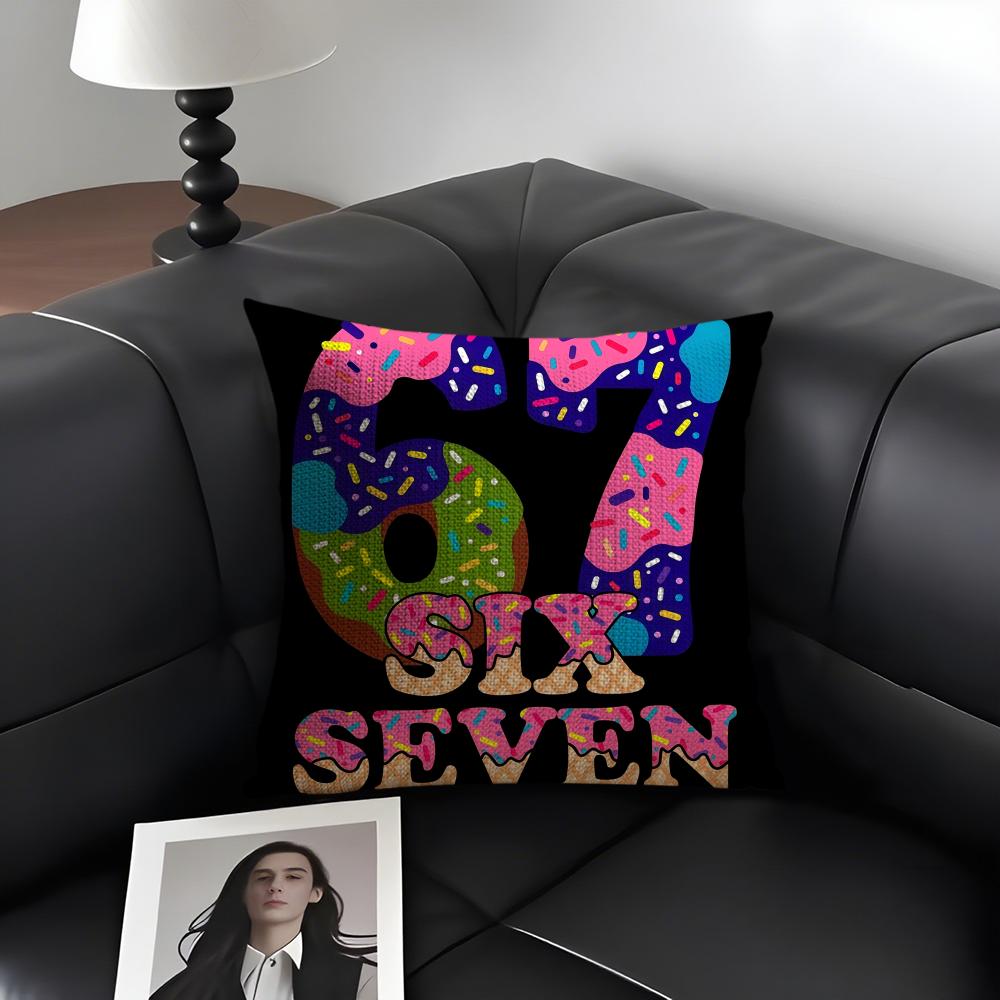 Six Seven Art Design Cushion Cover Natural Linen Organic Fabric Double-Sided Printing Sofa Home Decor Gift Pillow Case