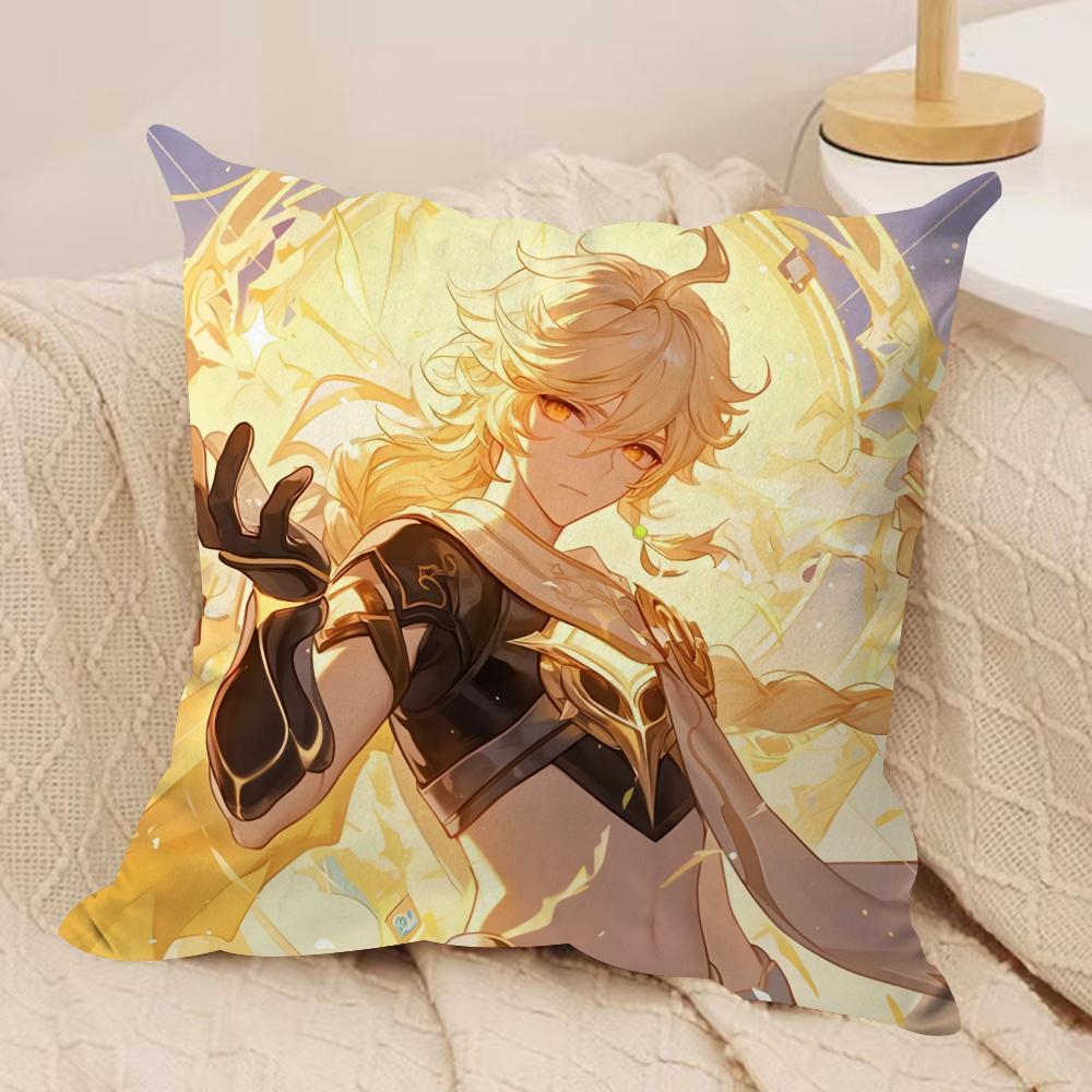 Aether Cute Genshin Impact Cushion Cover Silky Short Plush Invisible Zipper Dustproof Sofa Pillow Case For Home Decor