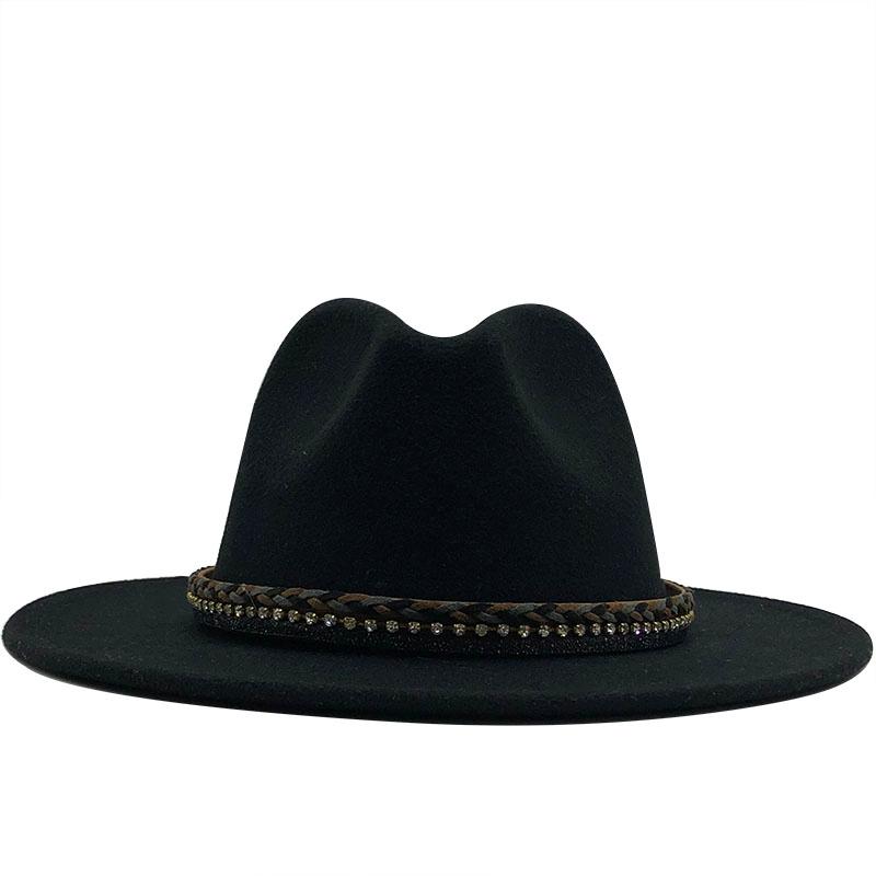 New Women Men Wool Fedora Hat With Leather Ribbon Gentleman Elegant Lady Winter Autumn Wide Brim Jazz Church Panama Sombrero Cap