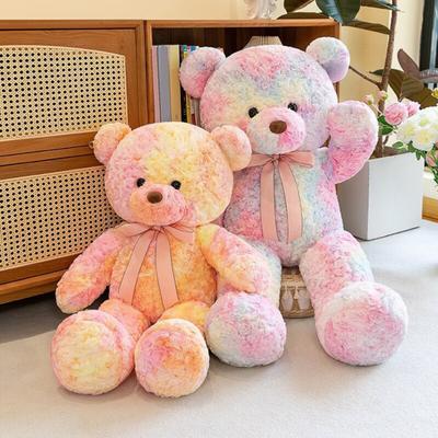 Bear Doll Dreamy Gradient Color Giant Size Girl Plush Toy with Bowknot Decor Valentine Day Home Decor