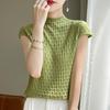 Women T-shirt Tank Summer Knitted T-shirt Short Sleeve Tees Basic Tees Knit Top Pullover Turtleneck Female