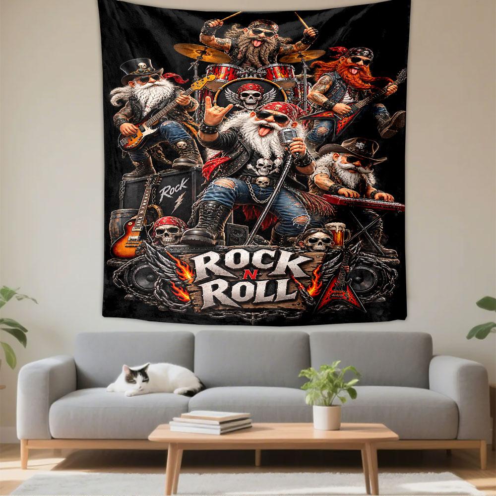 Rock N Roll Tapestry Wall Hanging, Retro Rock Music Poster Art, Music Wall Decor for Bedroom Living Room Dorm