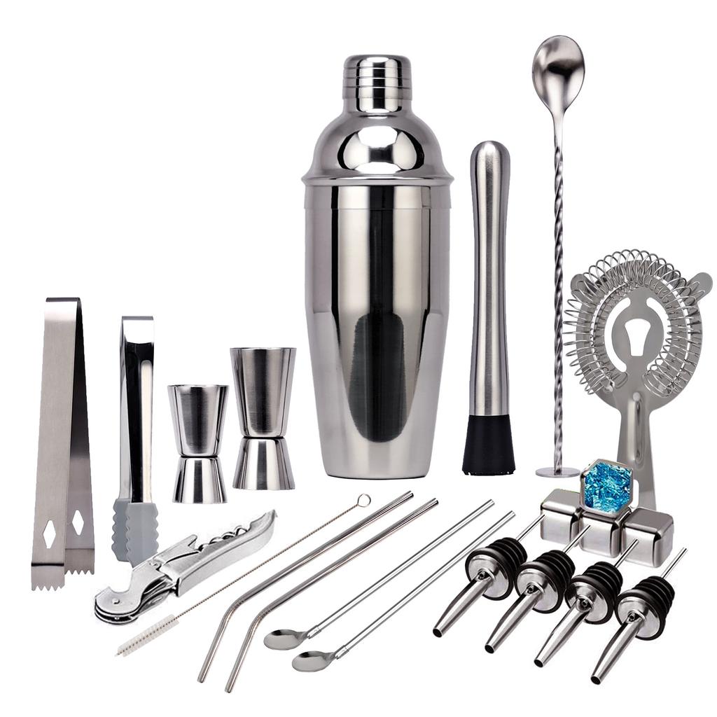Stainless Steel Bartender 22-Piece Set, Cocktail Shaker Shaker, Dispenser, Ounce Cup Bartending Tool