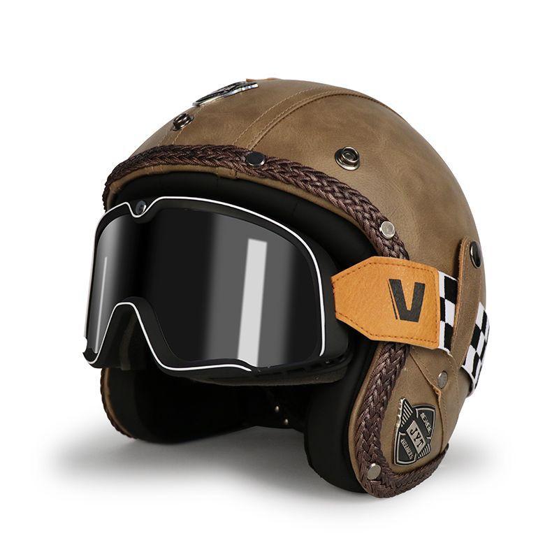 Retro Helmet Electric Motorcycle Leather Helmet Summer Pedal Cruise Motorcycle Harley Men and Women Three Quarter Helmet Half Helmet