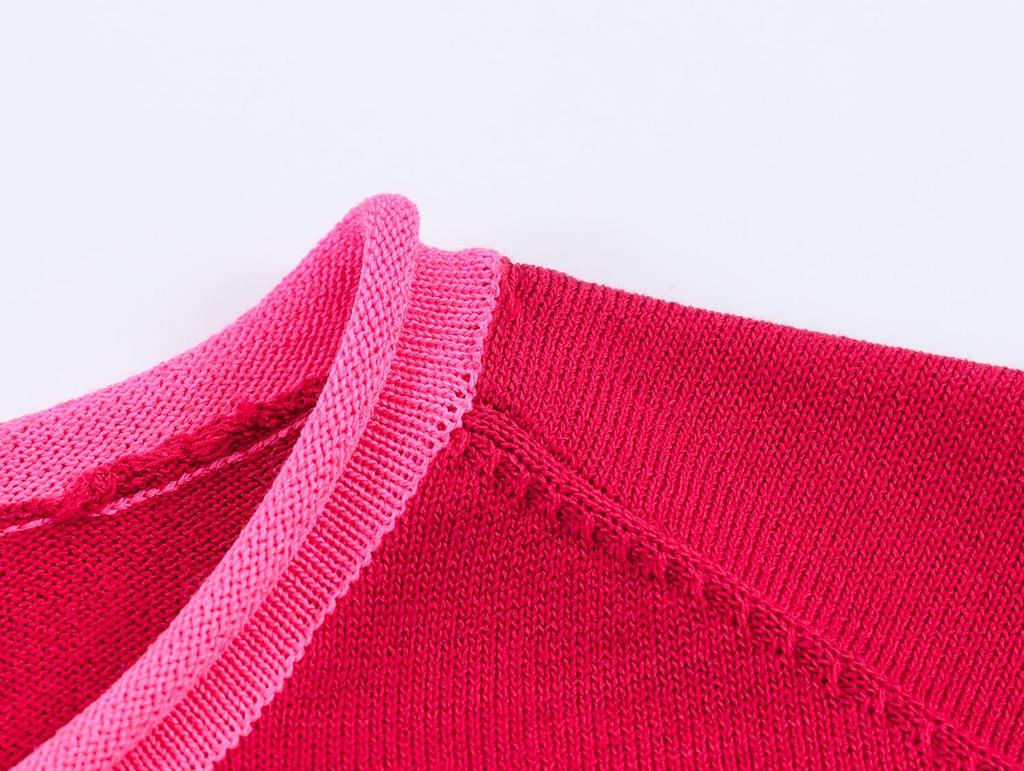 European Style 2026 Spring Women's Loose Color Block Knit Cardigan