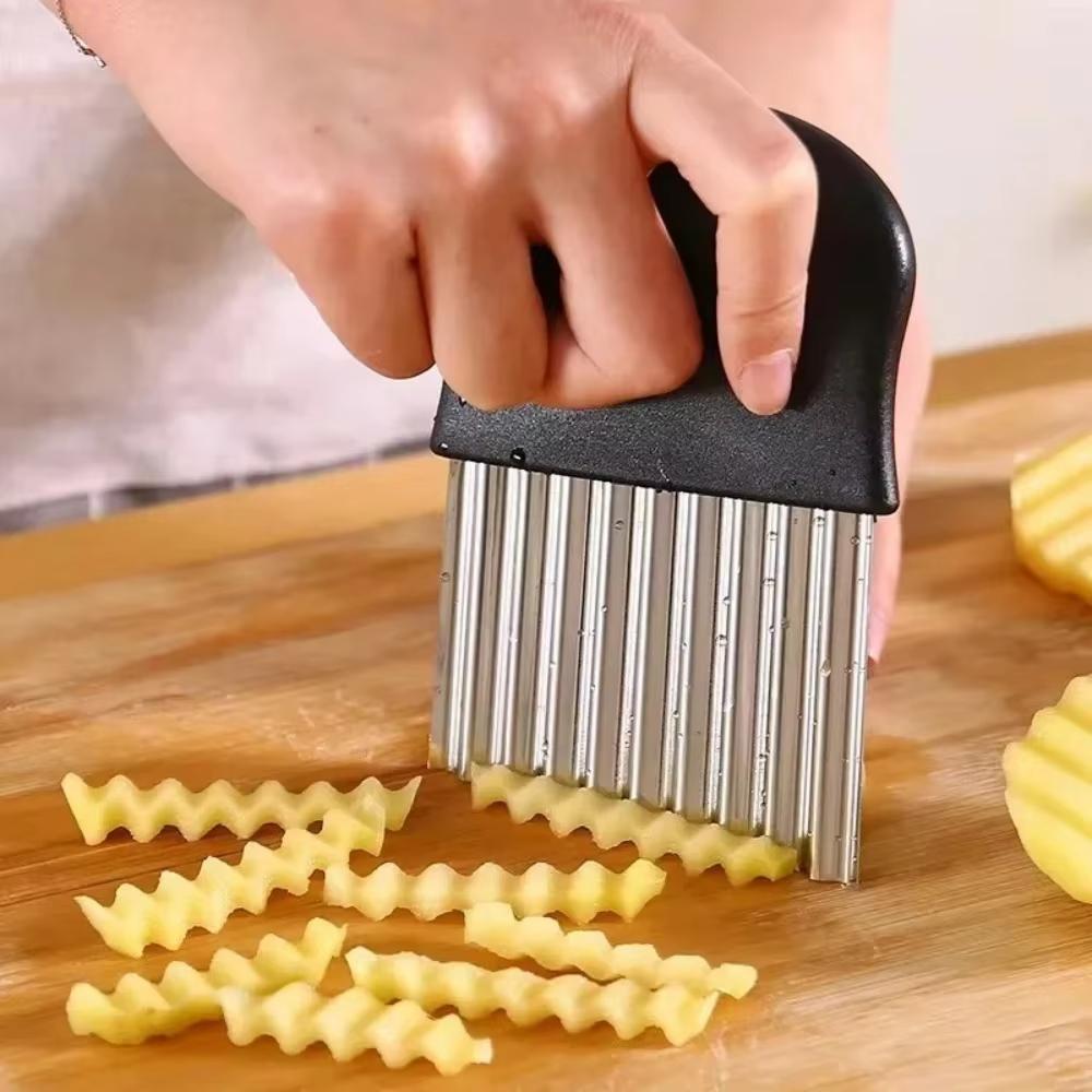 Stainless Steel Potato Chip Slicer Vegetable & Fruit Crinkle Cutter Wavy Kitchen Knife Chopper French Fry Maker Tool Gadget