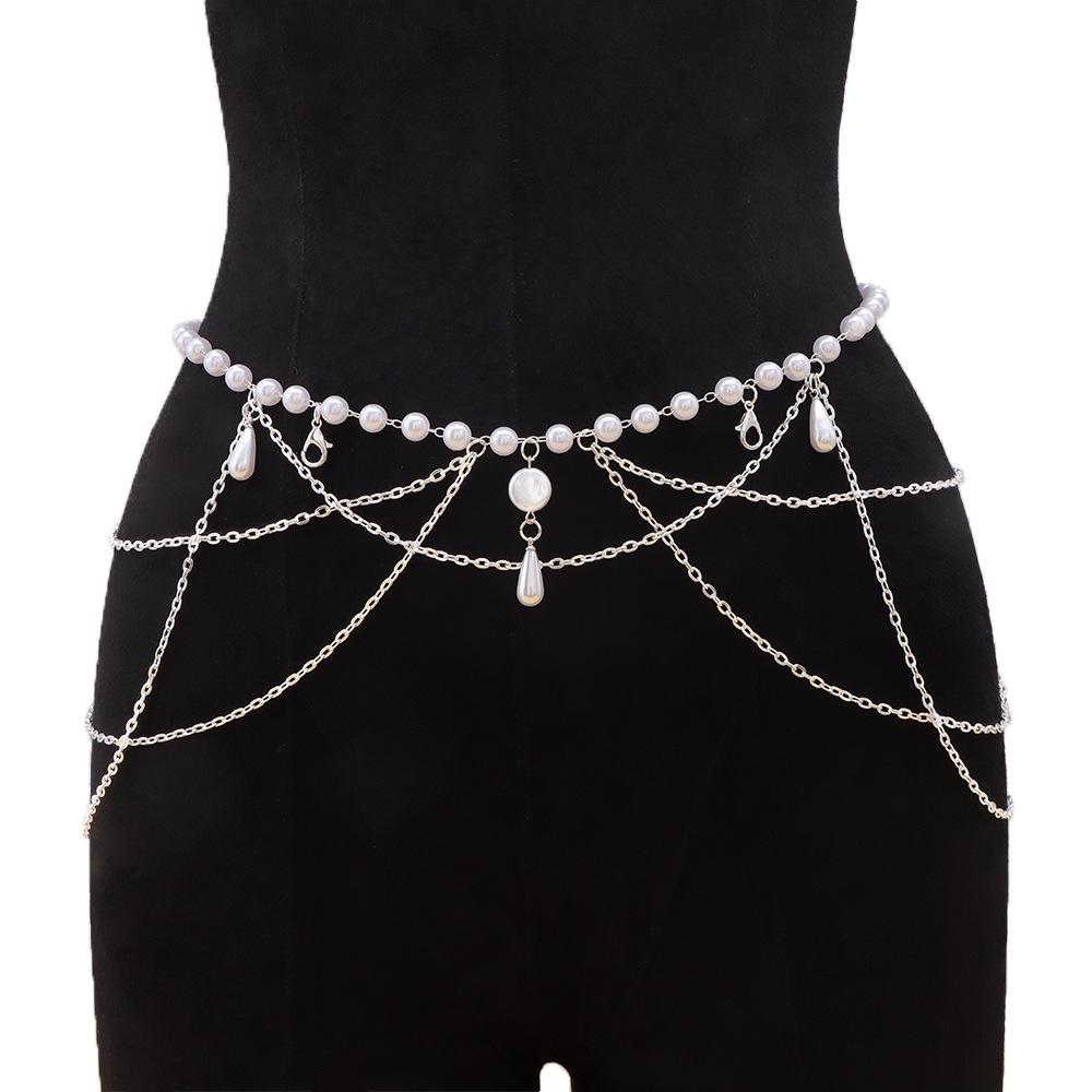Jupe Rétro à Ceinture Chaîne avec Pompon Perlé – Accessoire de Taille Style National Hanfu