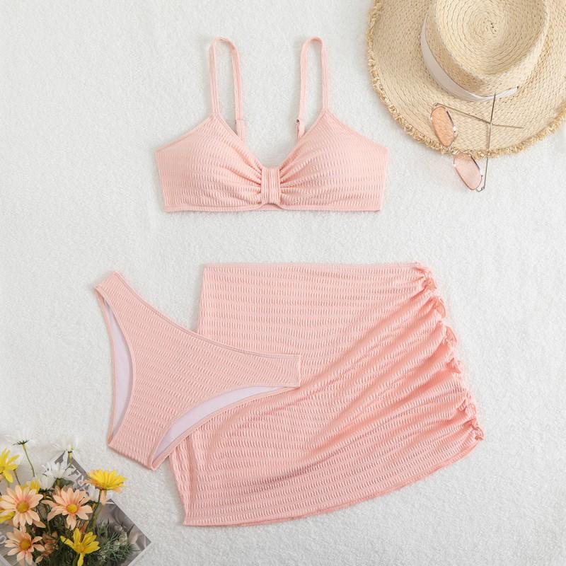 Swimsuit Sexy Solid Color Bikini Three-piece Suit S розовый