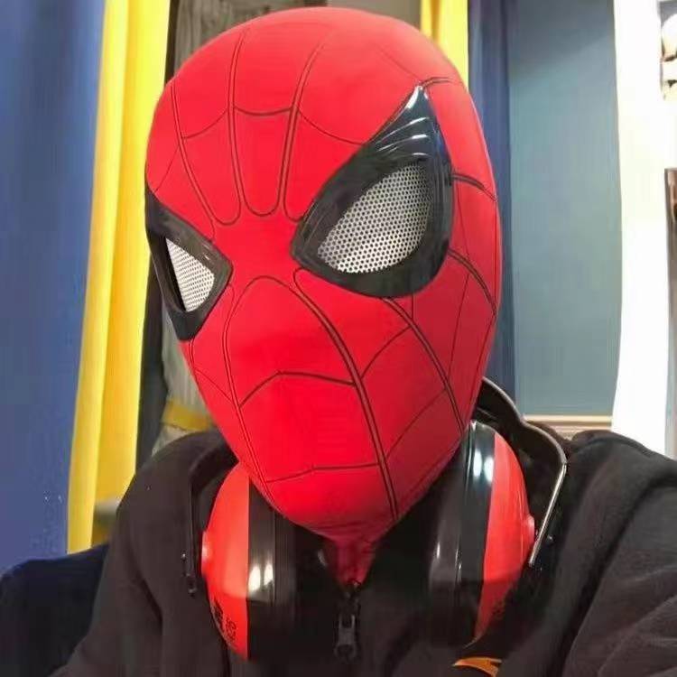Popular Breathable Spider Man Headset With Chin Operable Blink Touch Glowing Mask Miles Halloween Cosplay Boys Headgear Toy