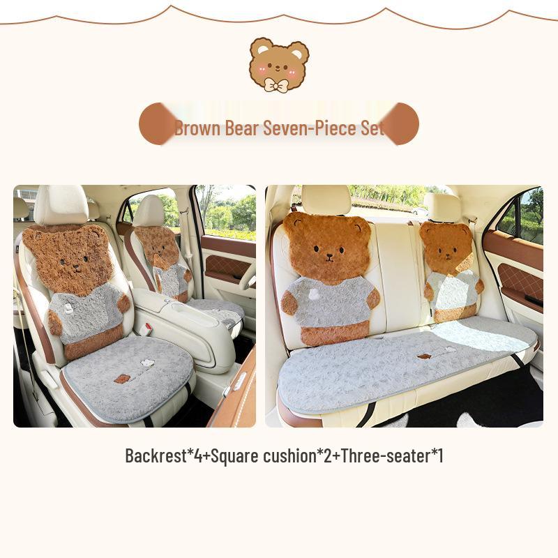 Winter Plush Car Seat Cushion - Cartoon Bear & Rabbit Design