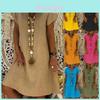 Robe Tunique Midi Élégante d'Été à Manches Courtes et Col en V pour Mode Grande Taille