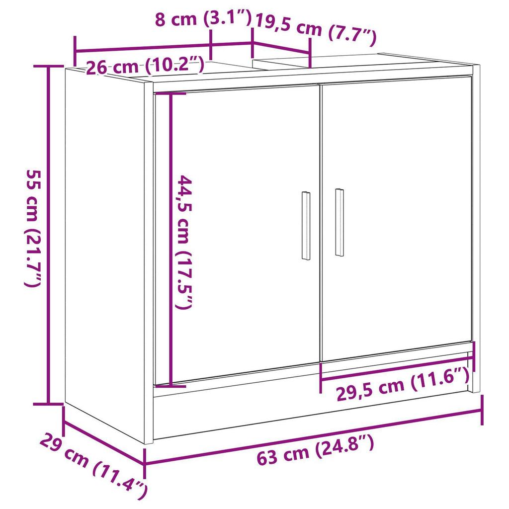 1 Piece Cabinet Under Washbasin In Black Bathroom, Large Storage Space with Double Doors, Storage Cabinet for Miscellaneous Items, 63x29x55 Cm