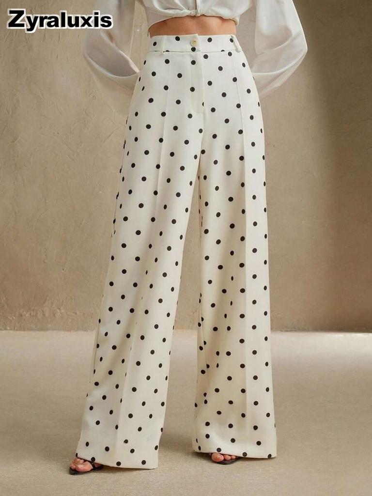 Wide Leg Pants for Women - Dot Casual High Waist Trousers