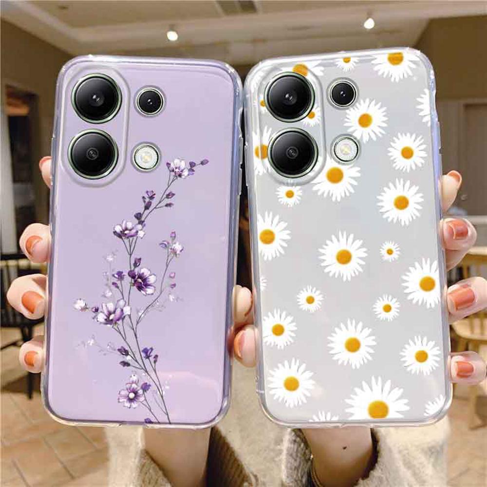 Korean Floral INS Minimalist Plants Phone Case For Xiaomi Redmi Note Note 13 9 11 10 12 Pro 12S Soft TPU Girls Transparent Cover