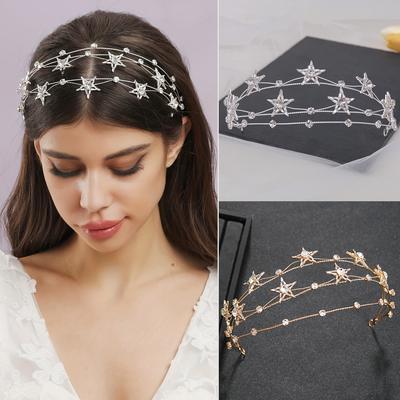 Mode Hochzeit Tiara Neues Mädchen Silber Stern Kristall Stirnband Braut Hochzeit Haarschmuck Kopfspange Damenschmuck