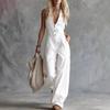 2026 Linnenmix Mouwloze V-hals Jumpsuit Hoge Taille Rechte Pijp Romper Dames Casual Straatkleding