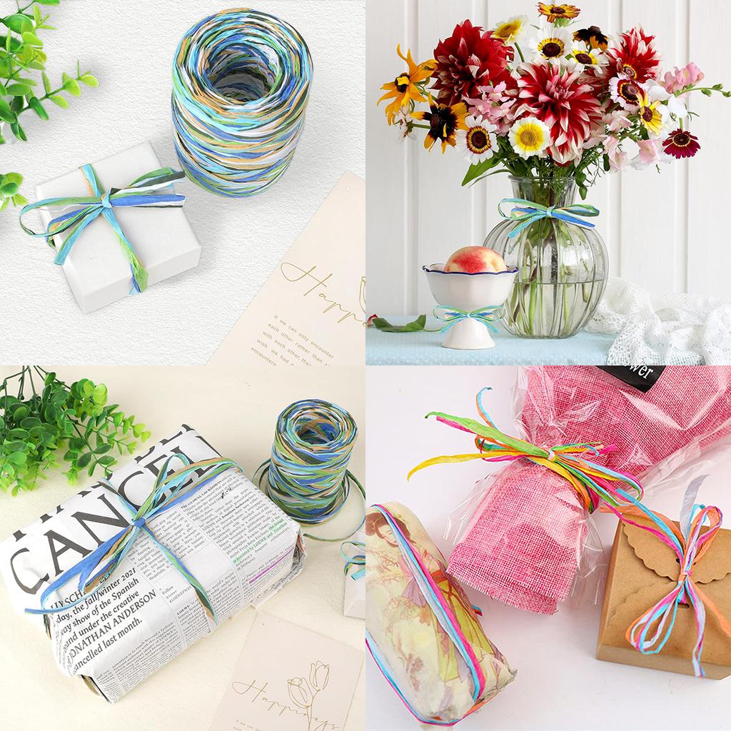 200M/roll Raffia Straw Yarn Colorful Paper Braided Rope for Handmade Craft Knitting Crocheting Threads DIY Bouquet Gift Package