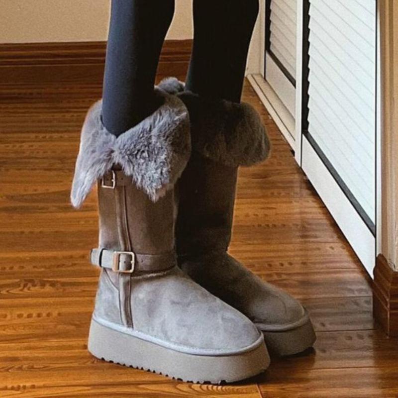 Women's Padded Thickened Warm Hiking Mountaineering Thick Bottom Waterproof Non-slip Sports and Leisure Production Long Snow Boots Cotton Slippers