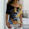 Streetwear Damskie Luźne Codzienne Koszulki V-neck z Kwiatowym Wzorem Krótki Rękaw
