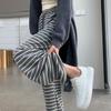Opadające Ciemnoszare Spodnie Codzienne w Paski dla Kobiet Wiosną i Jesienią Nowe Małe Wersja Wąska Proste Spodnie do Ziemi