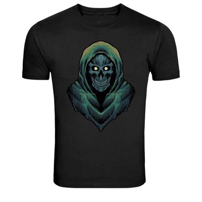 T-shirt Grafica Scura Teschio Falciatore con Cappuccio