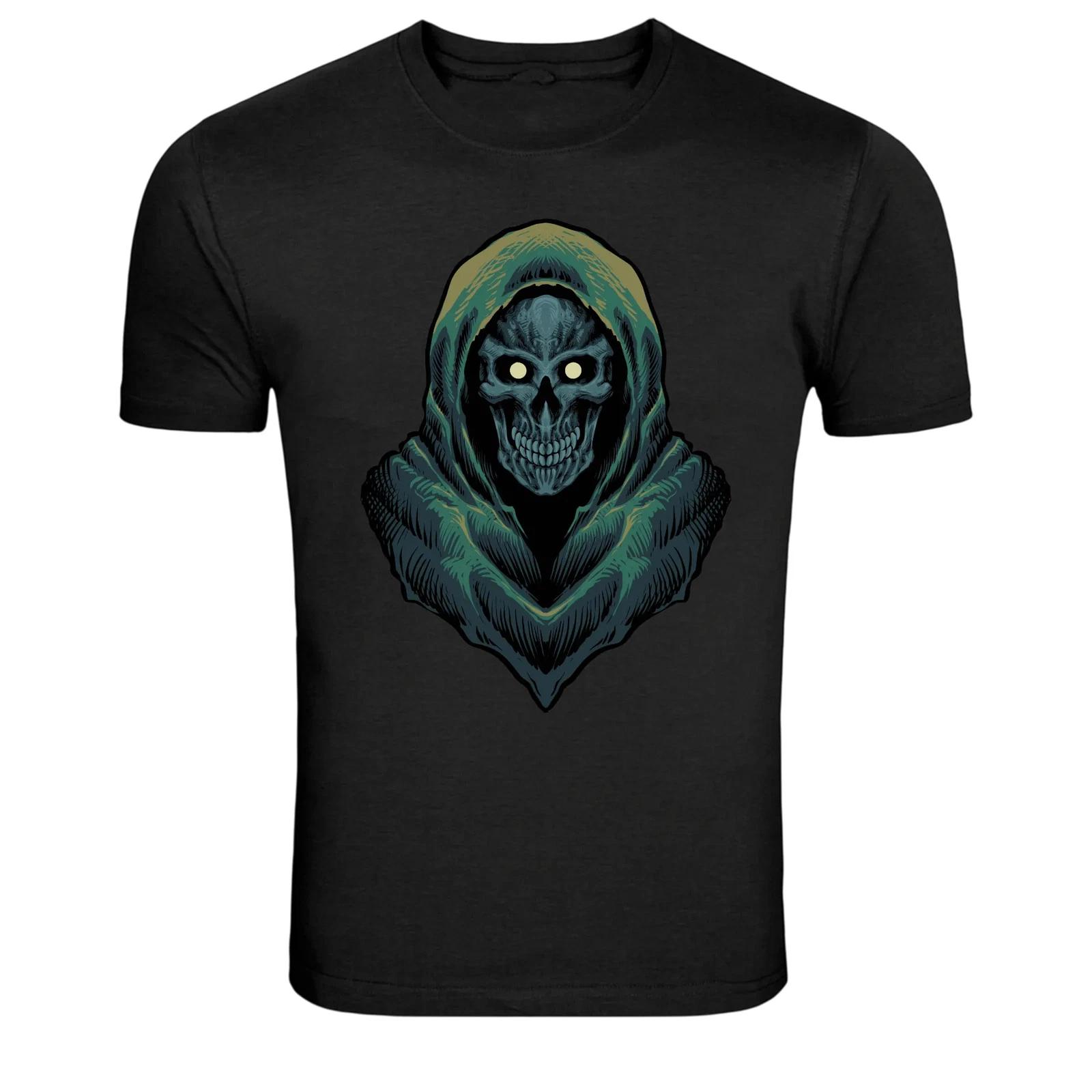 Hooded Grim Reaper Skull Dark Graphic T-Shirt L